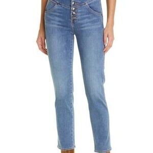 Express Cropped Flare Super High Rise Exposed Button Fly Medium Denim Jeans 8